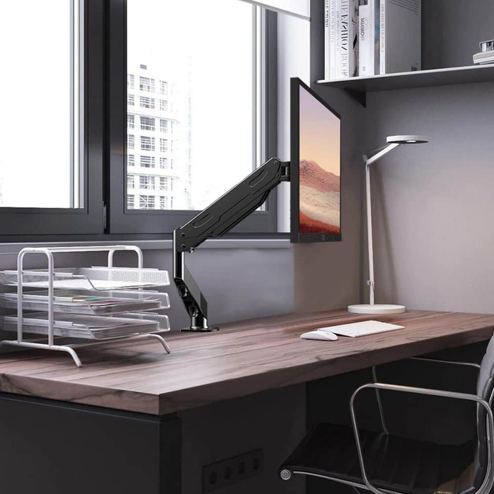 Gas Spring Adjustable Single Monitor Desk Mount 32 Inch Swivel Tilt Rotation Stand Holder VESA Clamp Grommet - Thumbnail 3