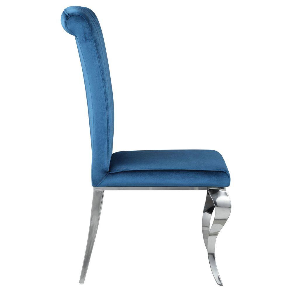 Light Blue Velvet Upholstered Side Chair with Chrome Legs