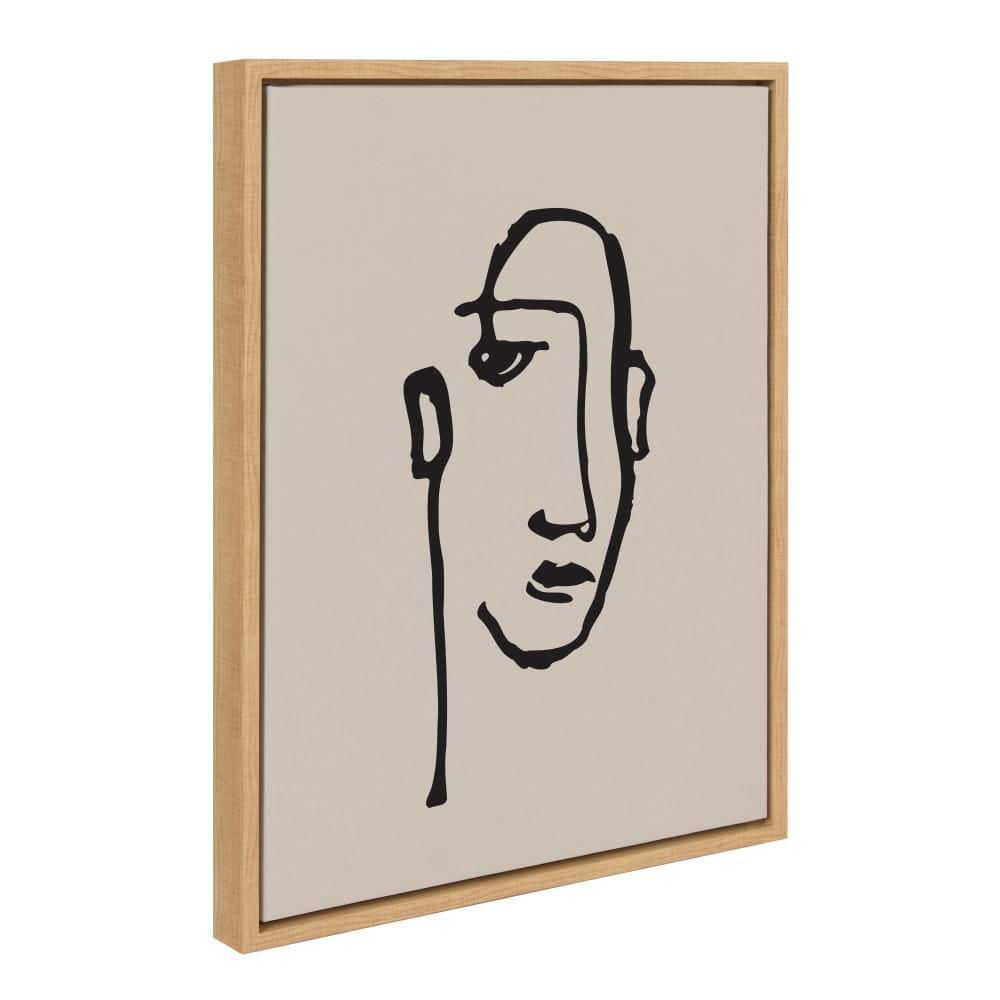 Minimalist Neutral Line Art Face Framed Canvas, 18x24