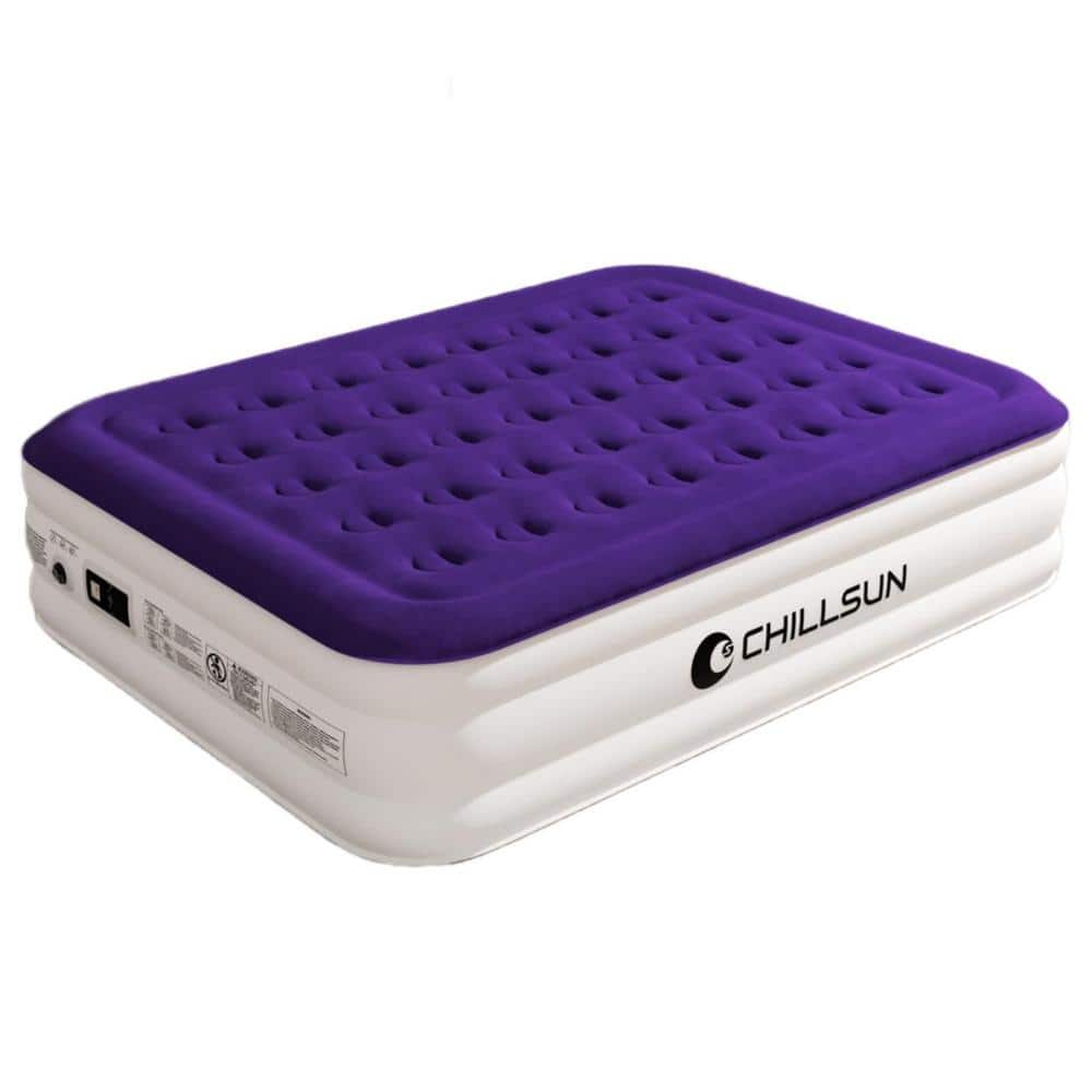 16 in. Purple Foldable Portable Queen Air Mattress with Built in Pump and C