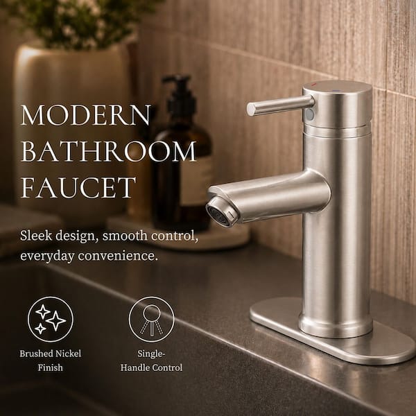 Single Hole Single-Handle Bathroom Faucet With Pop Up Drain in Brushed Nickel