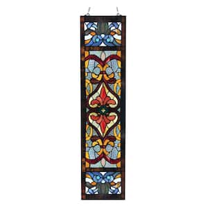 Red Victorian Stained Glass Fleur De Lis Window Panel
