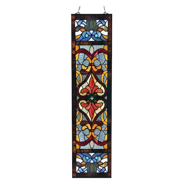 River of Goods Red Victorian Stained Glass Fleur De Lis Window Panel