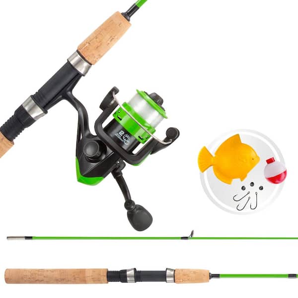 Trademark Global LLC 5 ft. 2 in. Fiberglass Fishing Rod and Reel Starter Set - 2000 Aluminum Spinning Reel for Beginners, Kids, and Adults