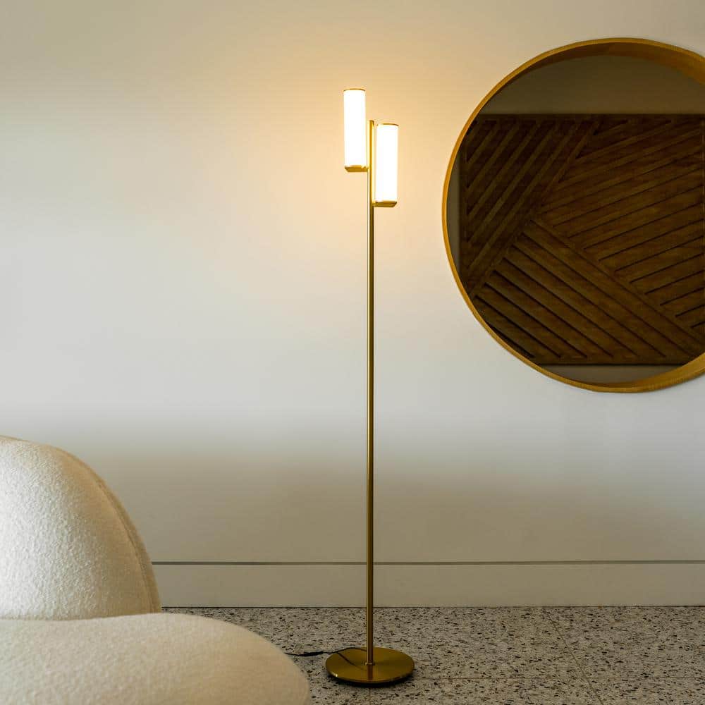 Gemini 64" Brass Mid-Century Modern 3-Way Dimming LED Floor Lamp