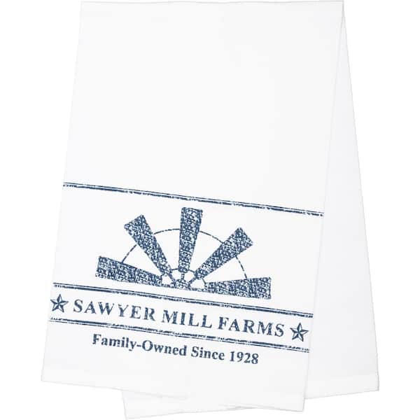 VHC BRANDS Sawyer Mill White Blue Windmill Blade Cotton Muslin Bleached White Kitchen Tea Towel