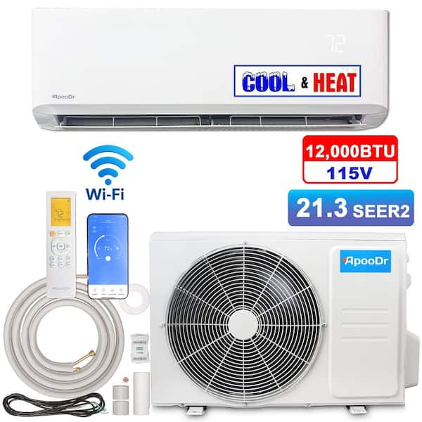 12,000 BTU 21.3 SEER2,115-Volt, 600-SqFt Inverter Wi-Fi Ductless Mini Split Air Conditioner with Heat Pump, 16Ft Lineset