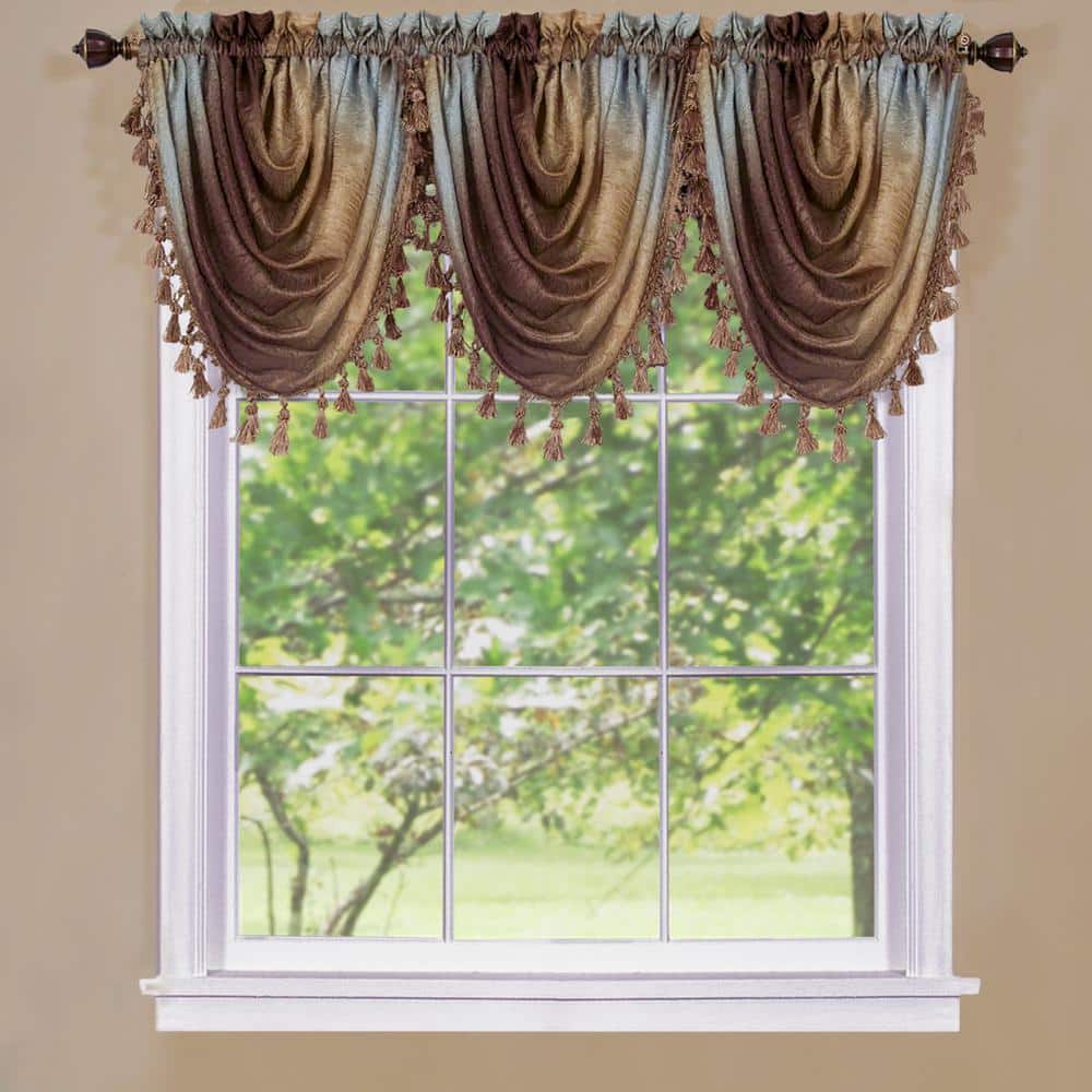 Chocolate Ombre Polyester Tassel Waterfall Valance, 46" x 42"
