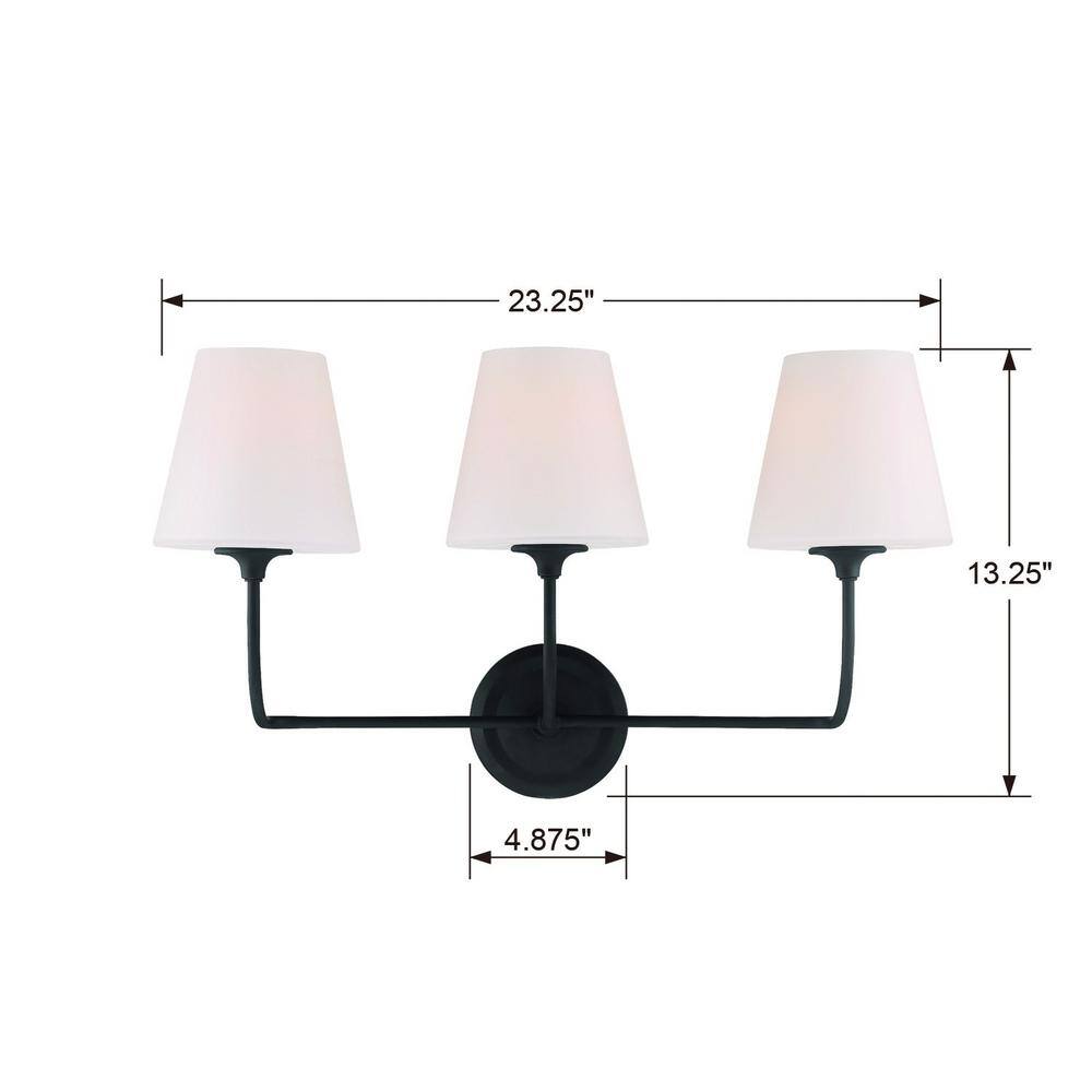 Sylvan Black Forged 3-Light Bathroom Vanity with White Glass Shades