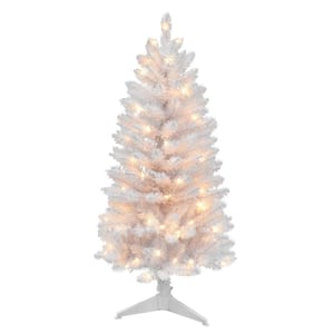4 ft. White Pre-Lit Carson Pine Artificial Christmas Tree with 70 Clear Incandescent Lights