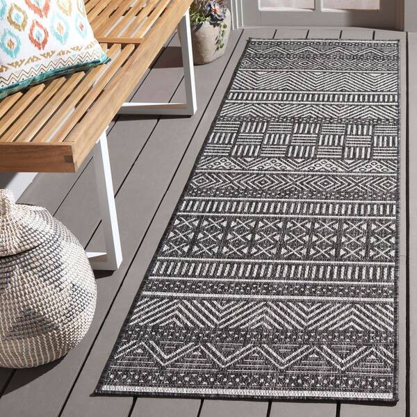 Beach House Charcoal/Gray 2 ft. x 8 ft. Geometric Striped Indoor/Outdoor Runner Rug