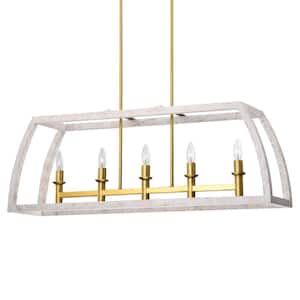 Nermin 39 in. 5-Light Indoor Satin Gold Finish Chandelier with Light Kit