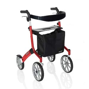 Trust Care Let's Go Out 4-Wheel Lightweight Folding Rollator with Seat in Red and Black