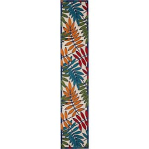 Aloha Multicolor 2 ft. x 12 ft. Kitchen Runner Floral Contemporary Indoor/Outdoor Patio Area Rug