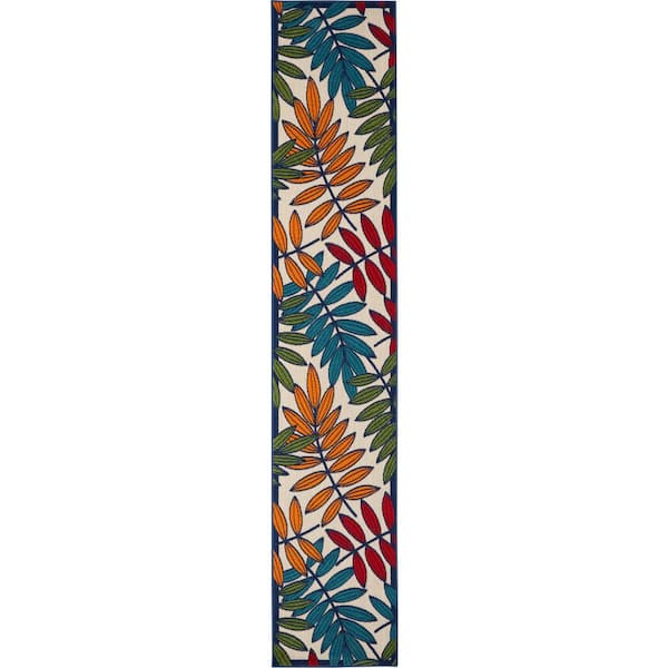 Nourison Aloha Multicolor 2 ft. x 12 ft. Kitchen Runner Floral Contemporary Indoor/Outdoor Patio Area Rug