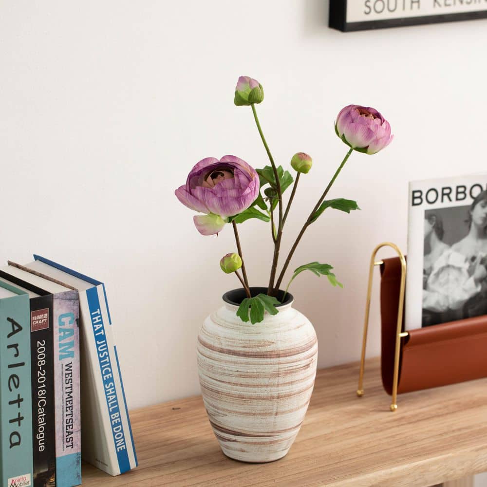 8 in. Ceramic Rustic Vintage Decorative Vase, Natural Pottery for Fresh and Dried Flower Centerpiece Shape Round White price history on PriceWatchPro