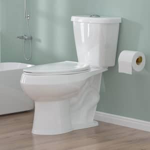 ADA Chair Height 2-Piece 1.1/1.6 GPF Dual Flush Map Flush 1000g Round Two-Piece Toilet in White Soft Close Seat Included