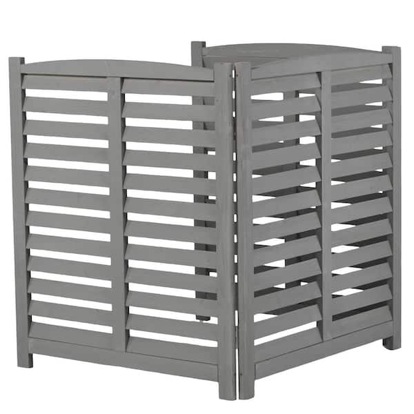 3-Panel Air Conditioner Garden Fence, 38 in. Outdoor Wooden Screen, Outside Wood Privacy Fence, Louver Gray