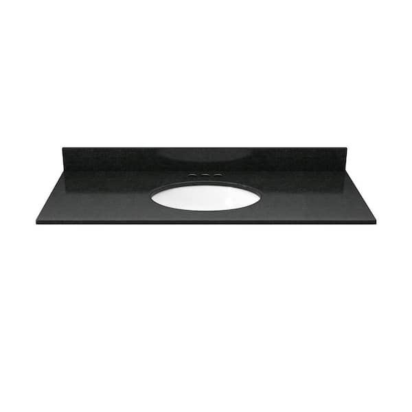 Solieque 37 in. Granite Vanity Top in Absolute Black with White Basin