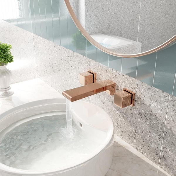 8 in. Widespread Double Handle Wall Mounted Bathroom Faucet in Golden Rose
