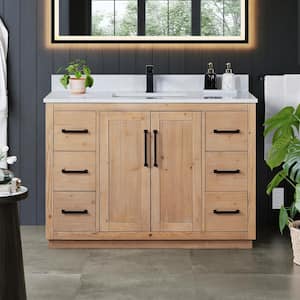 Cicero 48 in. W x 22 in. D x 33 in. H Freestanding Bath Vanity in Brown with White Engineered Stone Top without Mirror