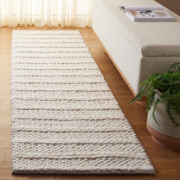 Natura 2 ft. x 8 ft. Ivory High-Low Solid Striped Runner Rug