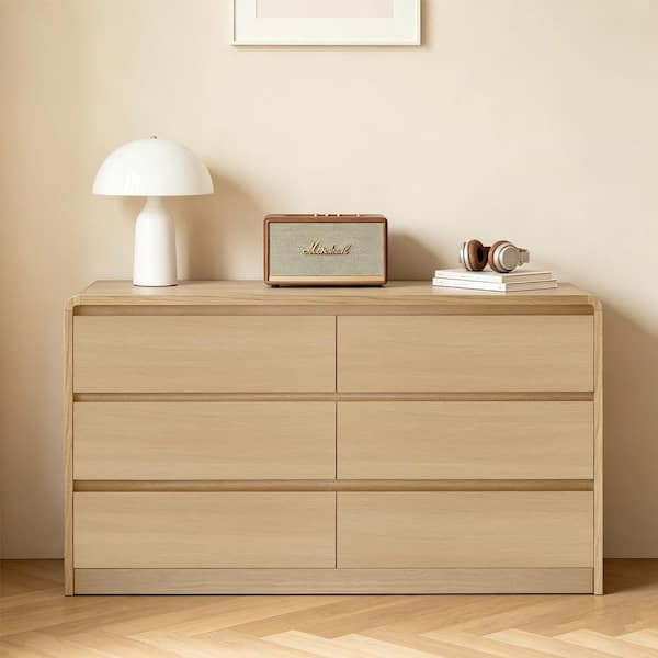 Owen Wood 6 Drawer 47.24 in. W Dresser with Spacious Countertop, Concealed Handles, Rounded Corner Design