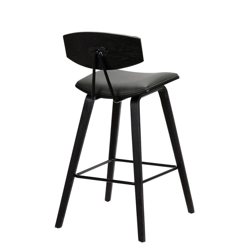 Gray Faux Leather & Black Brushed Wood Contemporary Counter Stool