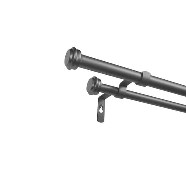 Topper Double 36 in. - 72 in. Adjustable 3/4 in. Double Curtain Rod Kit in Gunmetal with Finial