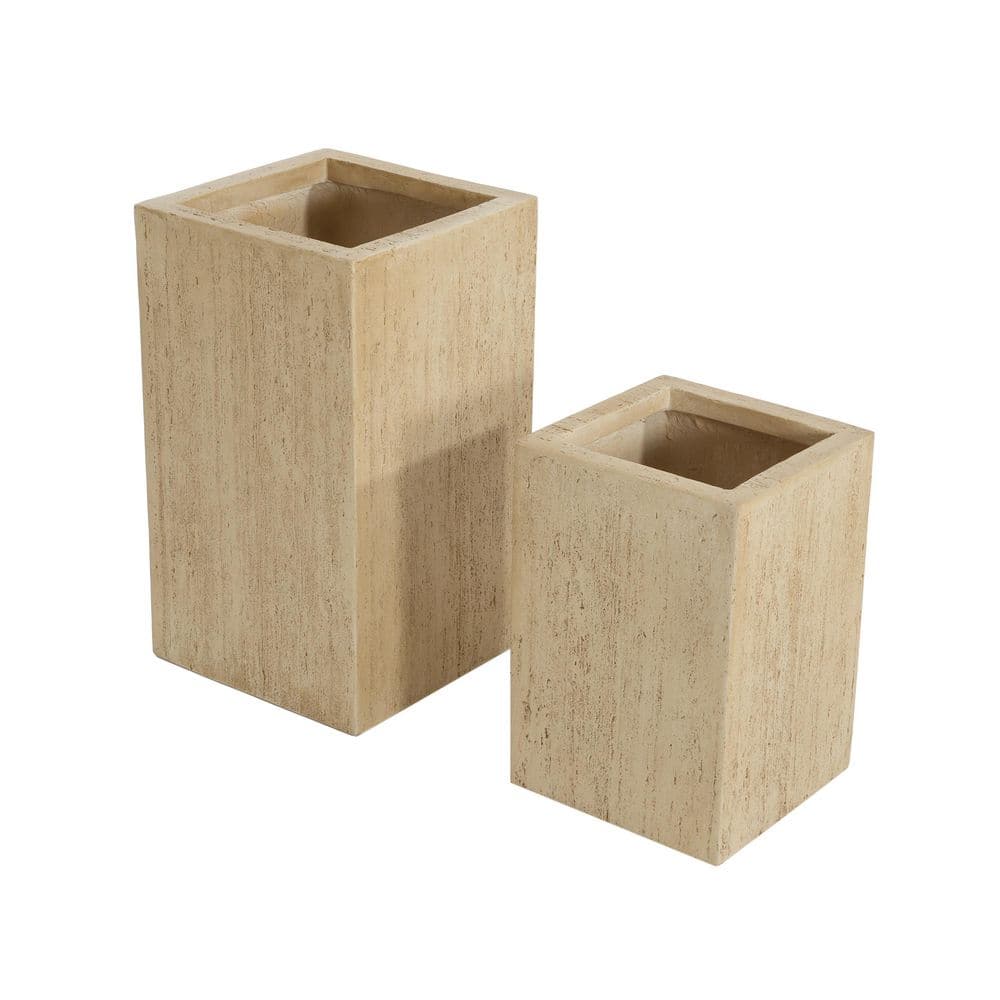 Sebastian 27 in. and 19.75 in. Square Lightweight Concrete MGO Outdoor Patio Planters, Travertine Beige (2-Pack) price history on PriceWatchPro