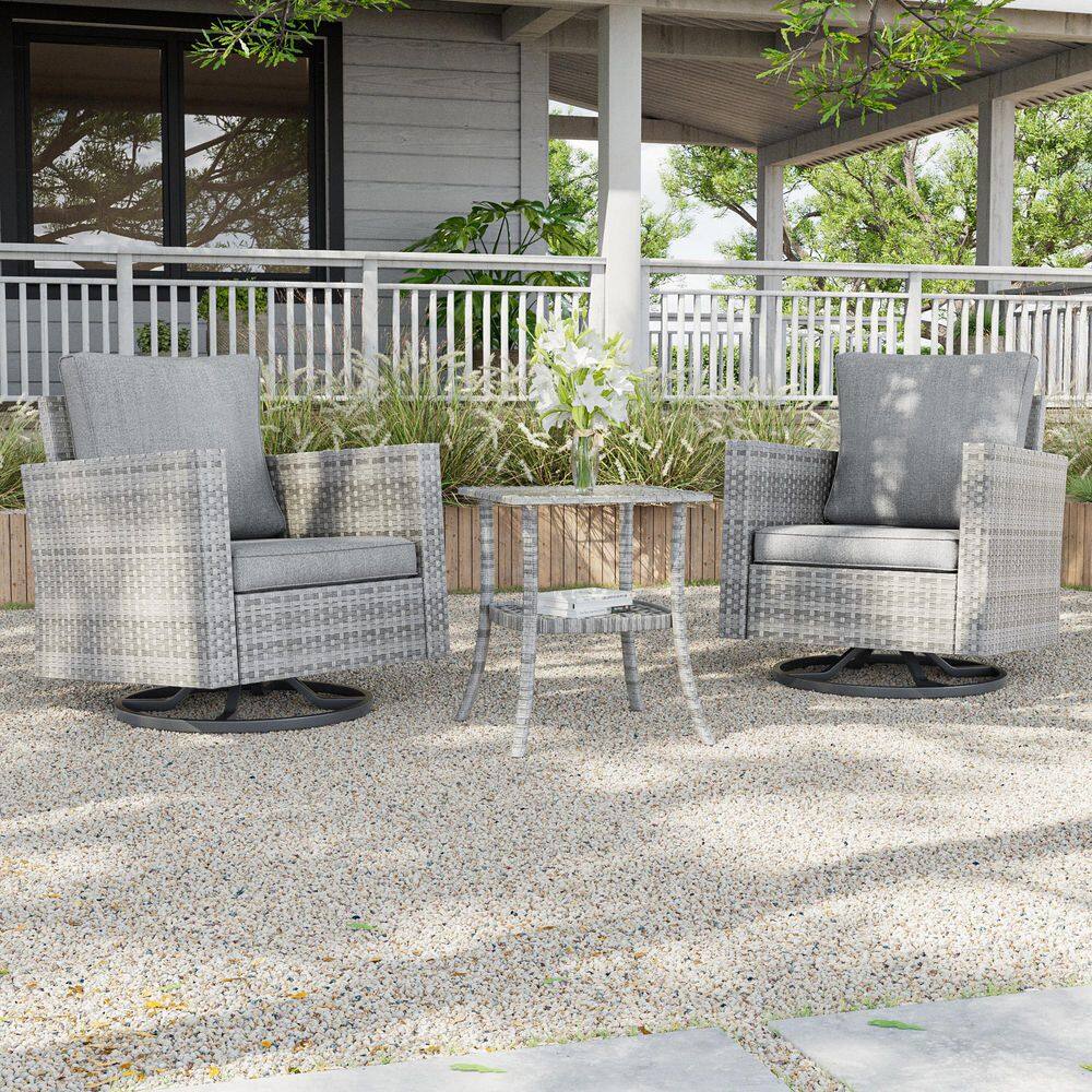 3-Piece Gray Wicker Patio Bistro Set Swivel Rocking Chairs with Side Table, Linen Grey price history on PriceWatchPro