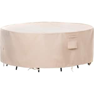 Waterproof Patio Furniture Cover Outdoor 420D Silver-coated Round Table Cover 60 in. Dia x 23 in. H Beige