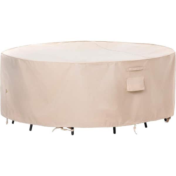 Shatex Waterproof Patio Furniture Cover Outdoor 420D Silver-coated Round Table Cover 60 in. Dia x 23 in. H Beige