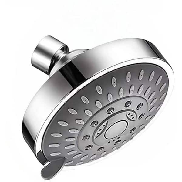 High Pressure 5-Spray Pattern with 2.0 GPM 4 in. Wall Mount Fixed Shower Head with Adjustable Brass Ball Joint in Chrome
