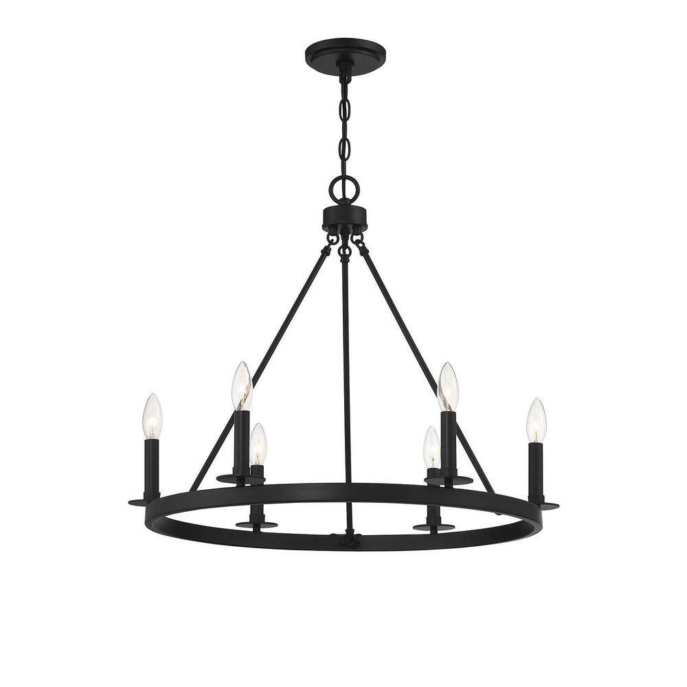Elegant Matte Black 6-Light Wagon Wheel Chandelier