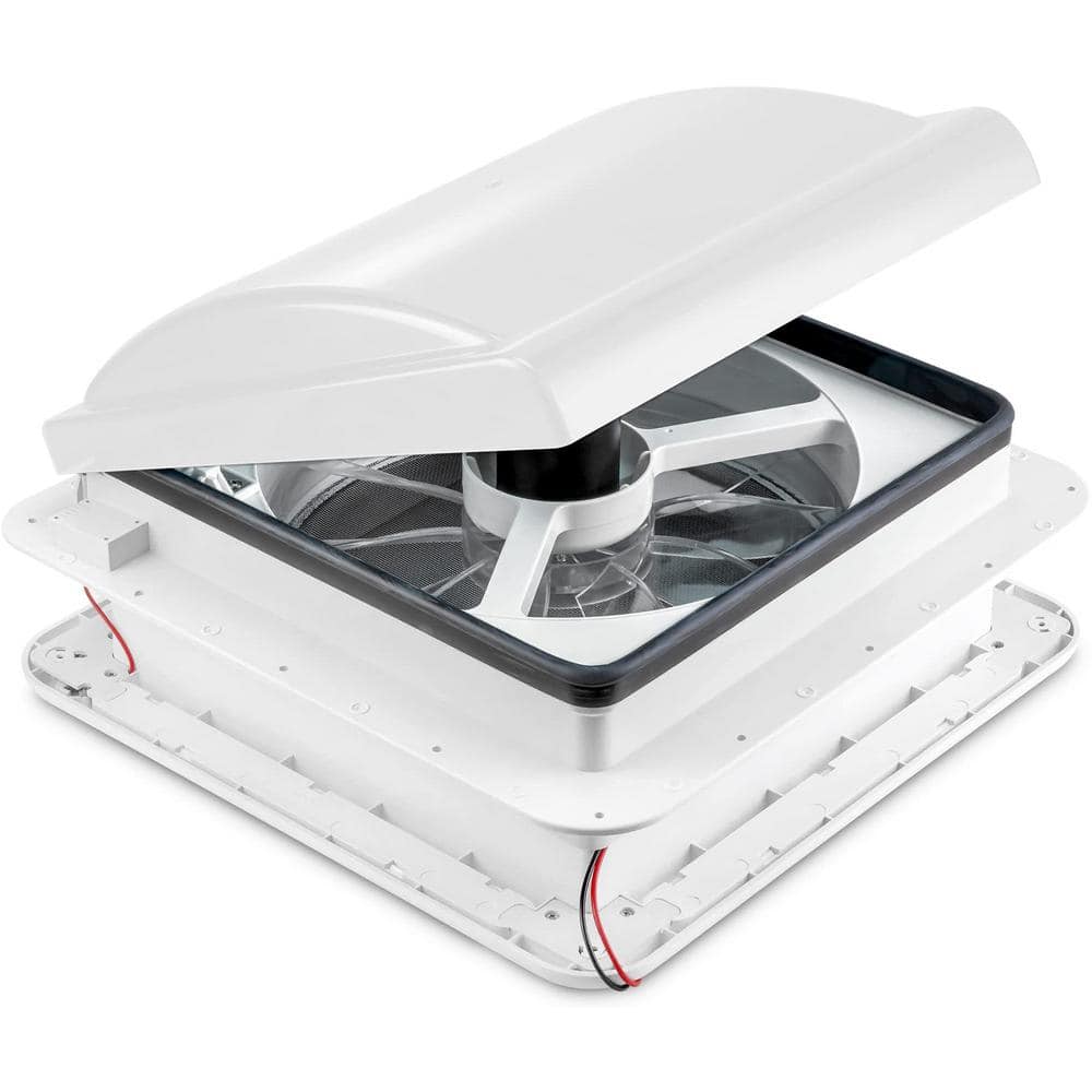COAST RV White Wind-Up Roof Vent With 12V FAN 14x14 - 360mm x 360mm