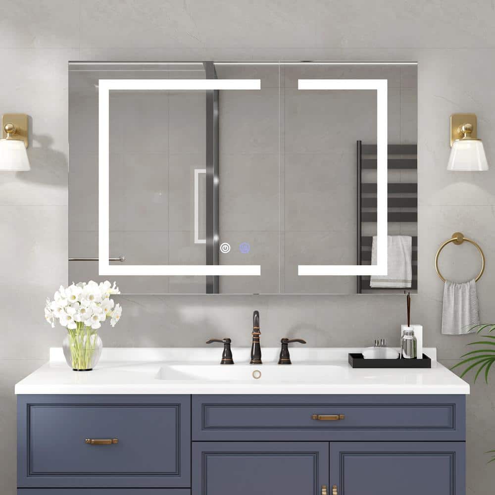 36 in. W x 30 in. H Rectangular Aluminum Light Medicine Cabinet with Mirror