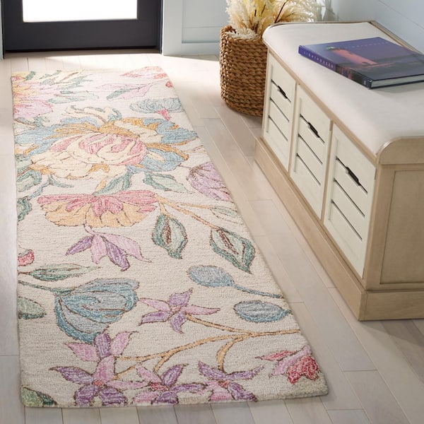 Jardin 2 ft. x 8 ft. Ivory/Pink Flower Leaf Runner Rug