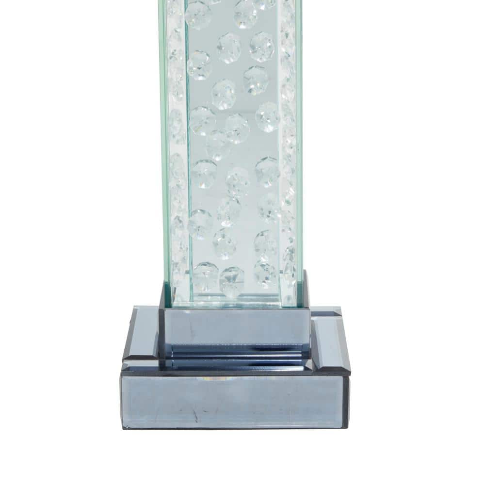 Elegant Silver Glass Candlestick with Floating Crystals 15"