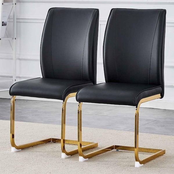 Polibi Black/Gold PU Leather Metal Frame Dining Chairs Set of 2