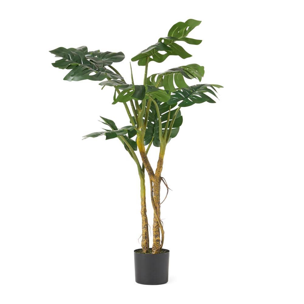 Realistic 4 ft. Artificial Monstera Tree in Pot, Faux Decorative Plant for 