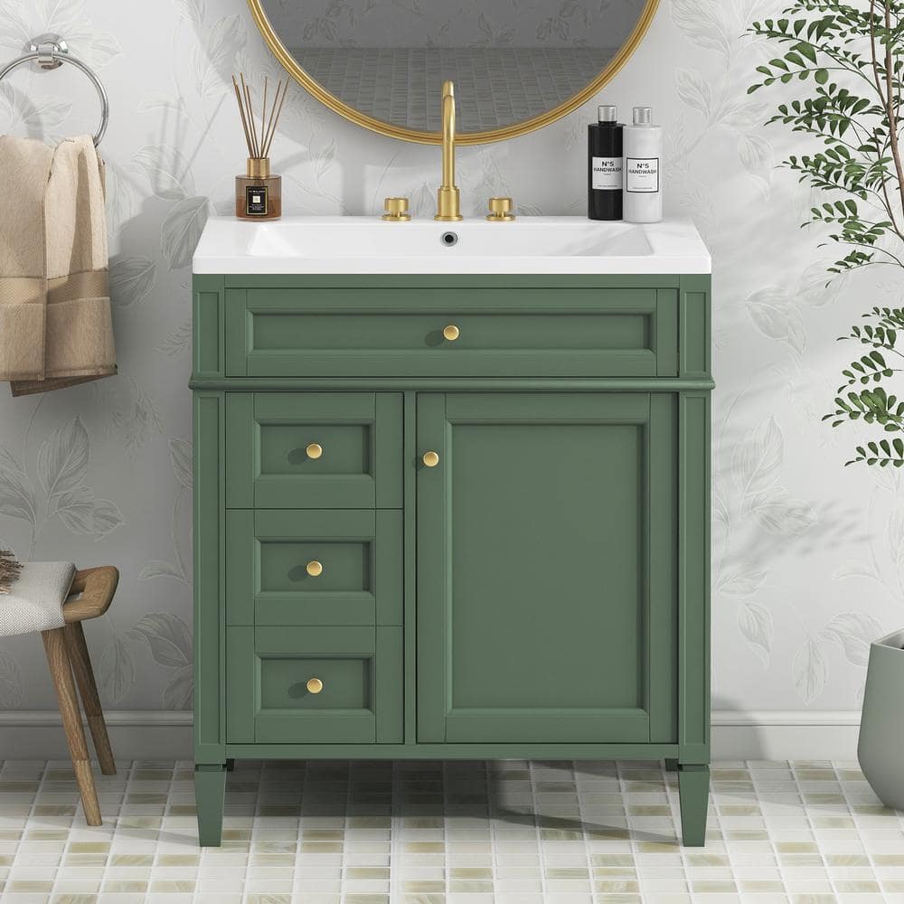 30 in. W x 18 in. D x 33 in. H Modern Freestanding Bath Vanity in Green wit