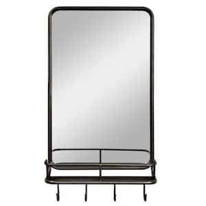 19 in. W x 33 in. H Rectangle Wall Bathroom Makeup Mirror with Shelf Hooks Sturdy Metal Frame