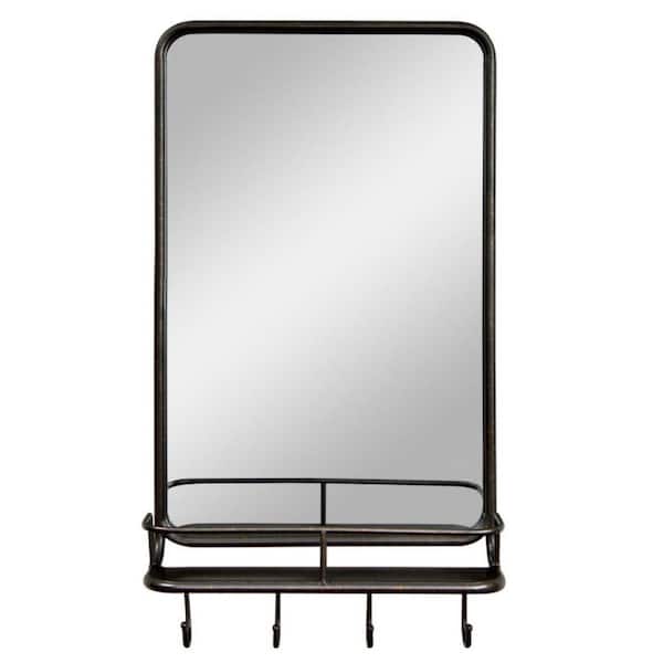 Bunpeony 19 in. W x 33 in. H Rectangle Wall Bathroom Makeup Mirror with Shelf Hooks Sturdy Metal Frame