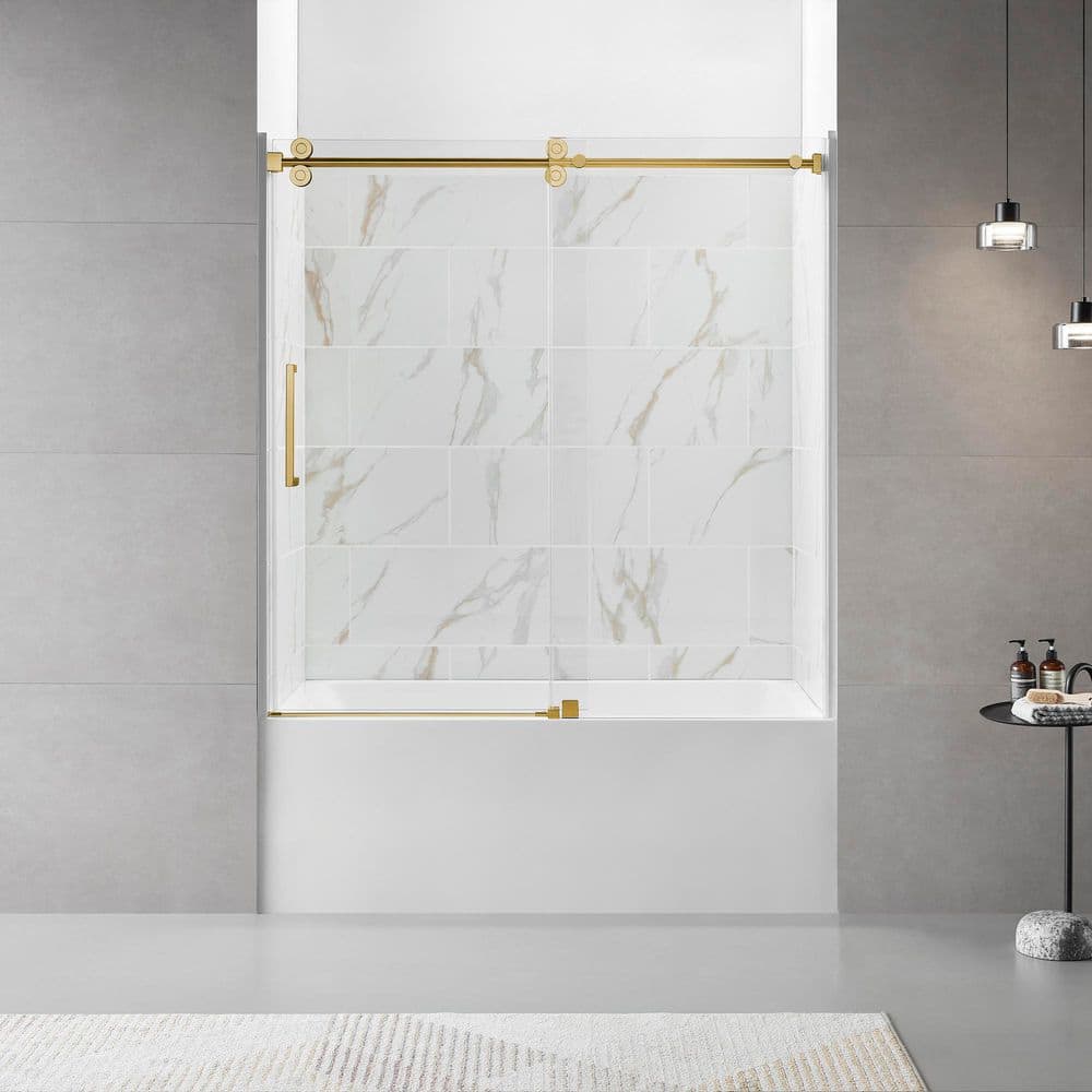 60 in. W x 60 in. H Sliding Tub Door in Brushed Gold with Clear Glass price history on PriceWatchPro