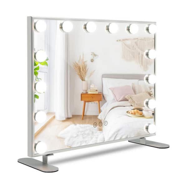 Bunpeony 20 in. W x 17 in. H Rectangle 2-in-1 Bathroom Mirror Vanity Mirror with 14 Dimmable LED Bulbs
