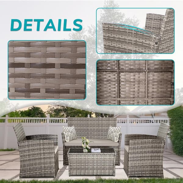 JUSKYS 4-Piece Outdoor Patio Wicker Furniture Sectional Sofa Set