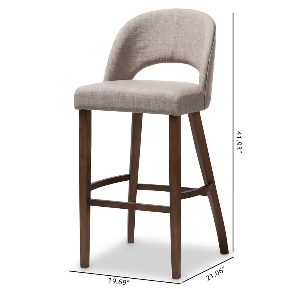 Melrose Light Grey Fabric Walnut Wood Bar Stools, Set of 2