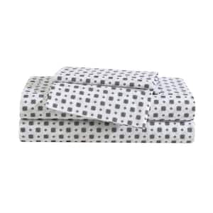 Fairisle Sprinkle 4-Piece White/Black Cotton Full Sheet Set