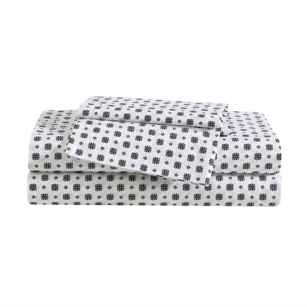 Fairisle Sprinkle 4-Piece White/Black Cotton Full Sheet Set